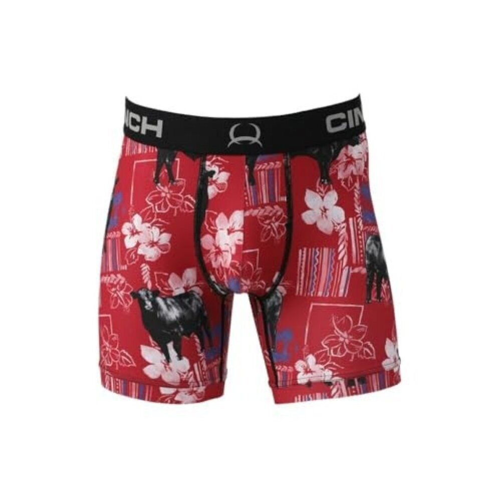 Cinch Men's Small 6" Angus Cow Floral Hawaiian Boxer Brief - Red